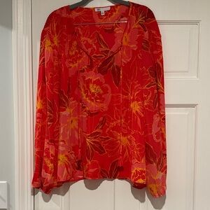 DR2 Pleated  Red and Pink Floral Women's Top